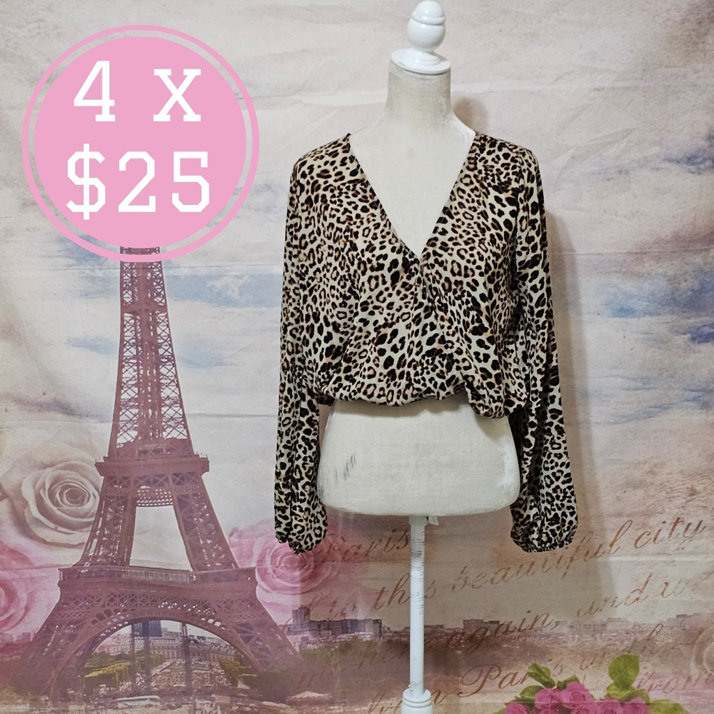 Forever 21 Animal Print Wrap Blouse Sz L